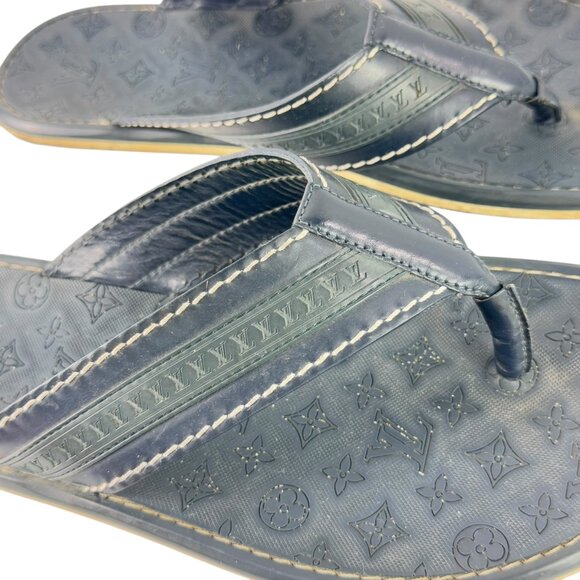LOUIS VUITTON Navy Blue Ipanema Thong Sandals Monogram Flip Flop Rubber 7UK-8US - Picture 5 of 10